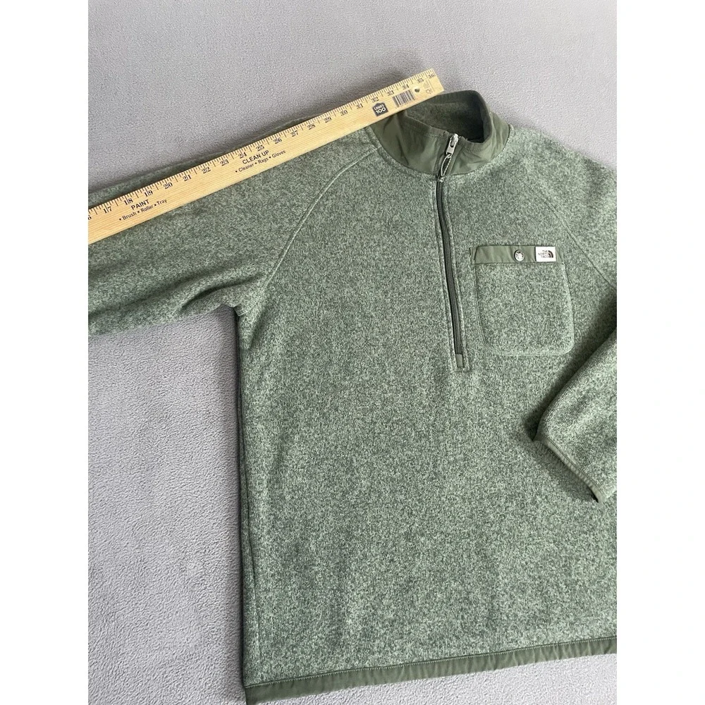 The North Face Fleece Pullover Mens Med Green Quarter Zip Chest Pocket